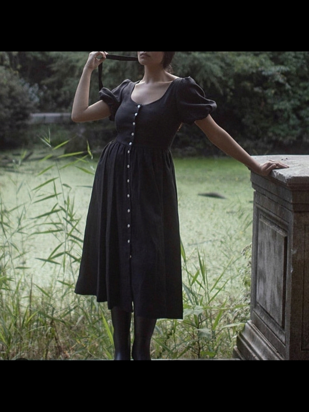 Of Her Own Kind Maeve Dress In Black Linen, Size Small